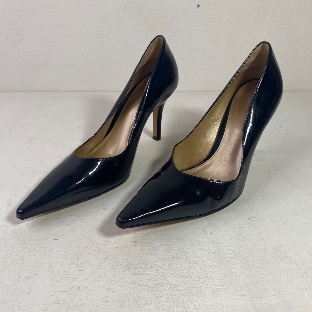J. Vincent Womens Black Patent Leather Pointed Toe Stiletto Heel Pumps Size 6.5M